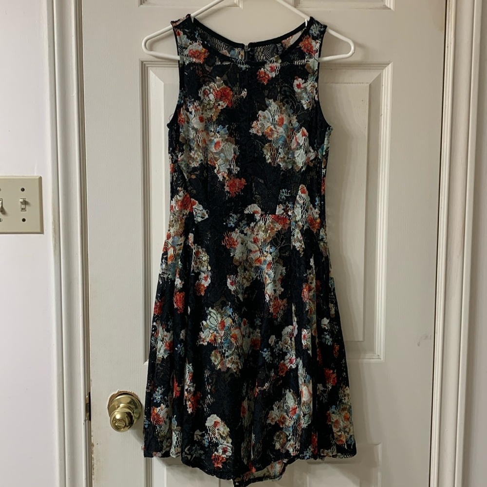 🌷3 for $25🌷BeBop, US M, Black Red & White Floral Sheer Lace Fit & Flare Dress